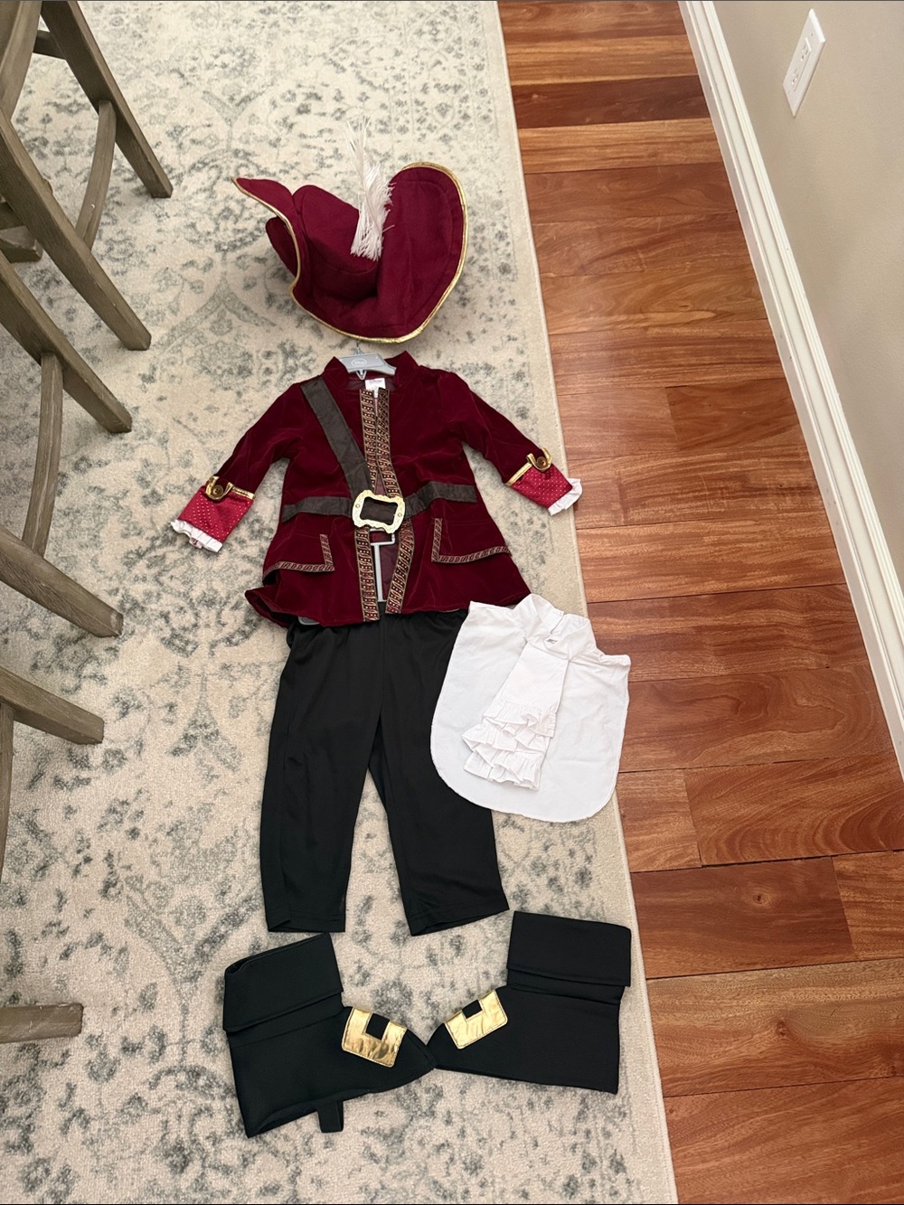 Disney Captain Hook Kids Costume - Burgundy and Black with Gold Trim - Picture 7 of 14